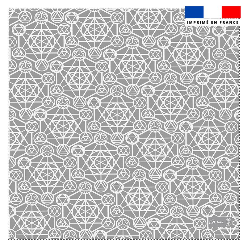 Coupon 45x45 cm motif metatron gris et blanc - Création Anne
