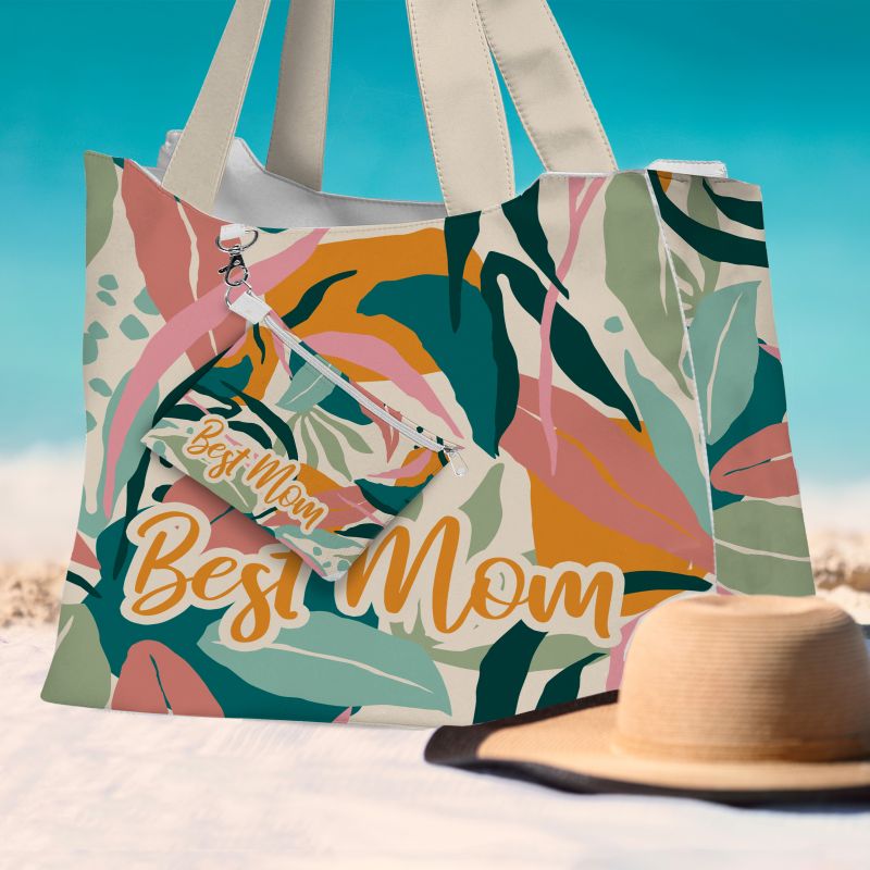 Kit sac de plage imperméable motif best mom exotique - King size