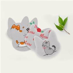 Panneau coton pour lingettes lavables forme chat motif chat roux et gris fond gris