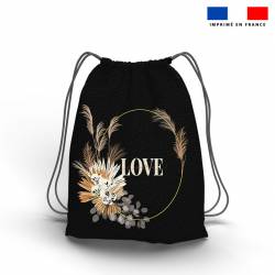 Kit sac à dos coulissant + porte-monnaie noir motif LOVE