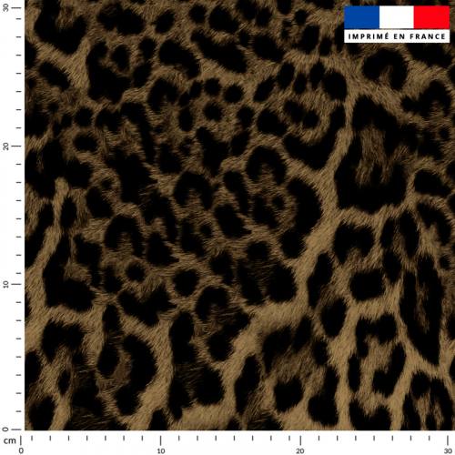 coupon - Coupon 150cm - Imitation fourrure léopard - Fond marron - Velours 294 gr/m² - 150 cm