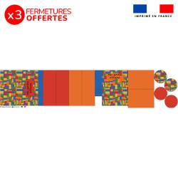 Kit trousse double compartiment motif briques multicolores + 1 trousse assortie