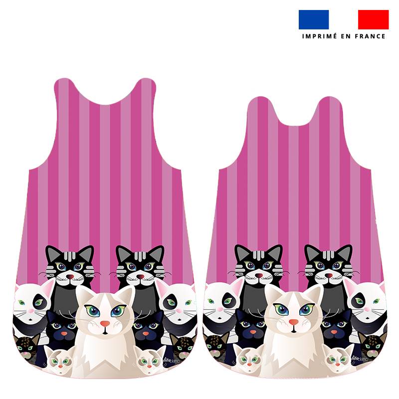 Coupon pour gigoteuse violet motif chat - Création Lita Blanc