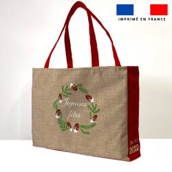 Kit couture sac cabas personnalisé motif noel rouge et vert