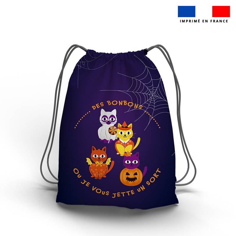 Kit sac à dos coulissant motif chat d'halloween