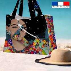 Kit sac de plage imperméable motif diva et étoiles - King size - Création Lita Blanc
