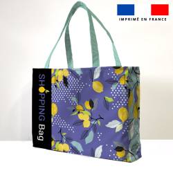 Kit sac de plage imperméable bleu motif branches de citronnier - King size - Création Nathalie Gravey