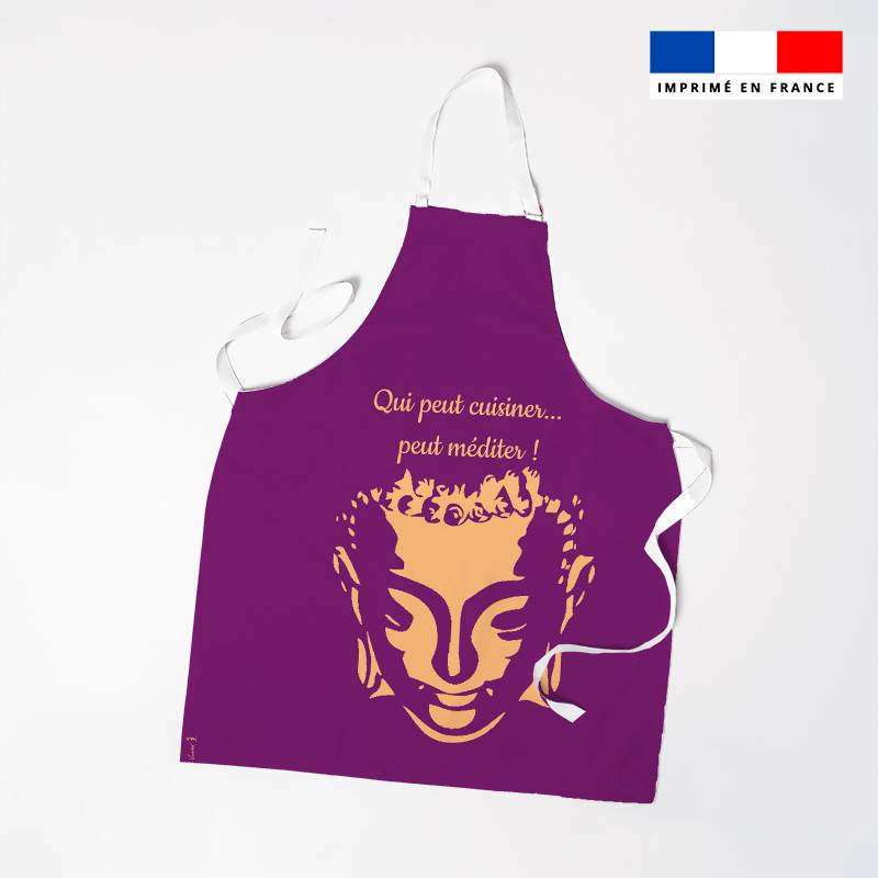 Patron imprimé pour tablier violet motif cuisine zen - Création Anne