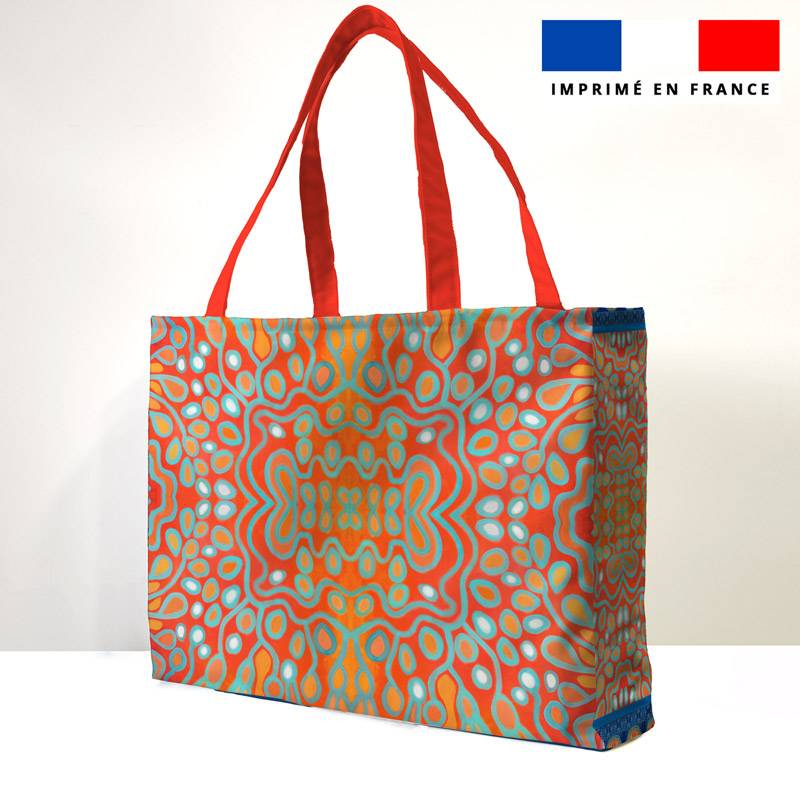 Kit sac de plage imperméable motif rayures abstraites bleues et rouges - King size - Création Lita Blanc