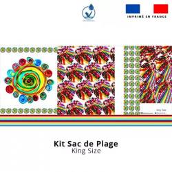 Kit sac de plage imperméable motif cercles multicolores - King size - Création Jeanne Garreau