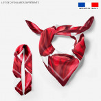 coupon - Lot de 2 foulards imprimés tulipe rouge - Mousseline soyeuse blanc cassé 45 gr/m²