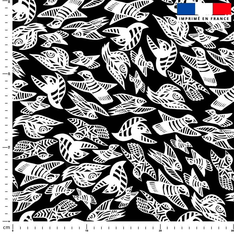 Oiseaux graphiques blancs - Fond noir - Création Lita Blanc