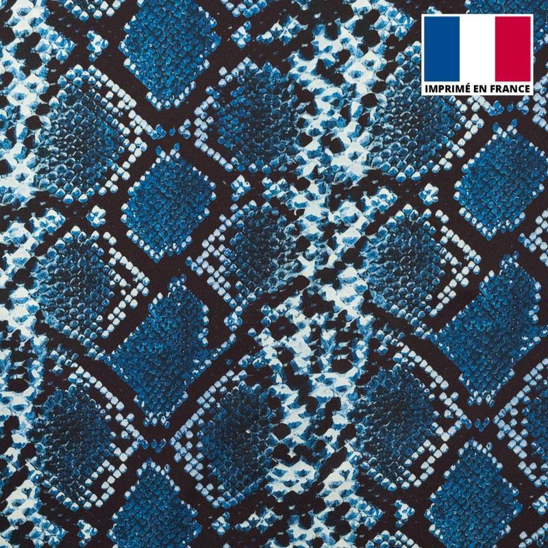 coupon - Coupon 100cm - Satin imprimé peau de serpent bleue  - Satin 110 gr/m² - 150 cm