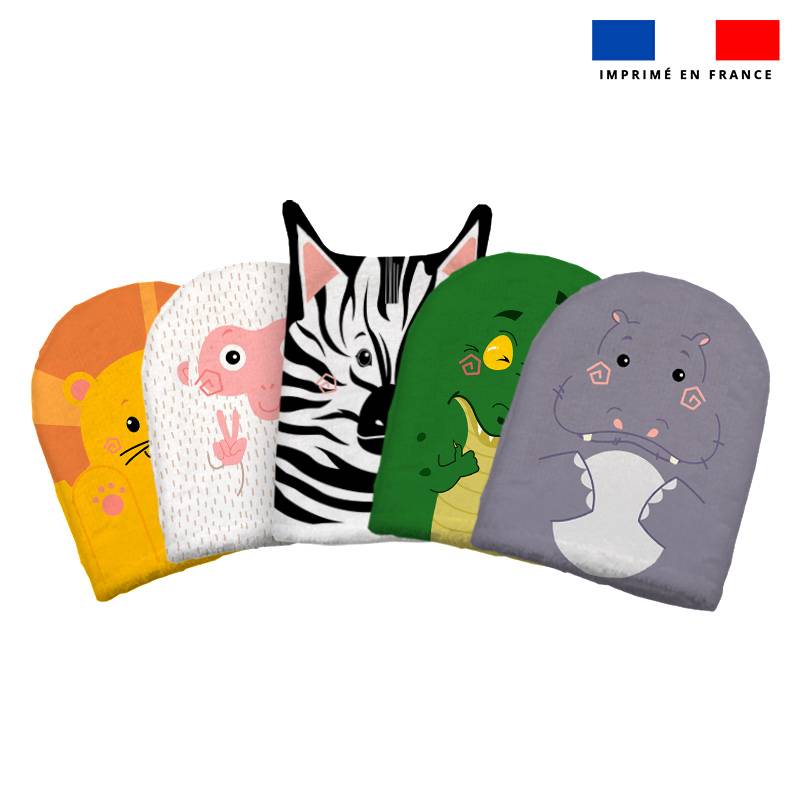 Kit mini-gants nettoyants motif animaux de la savane