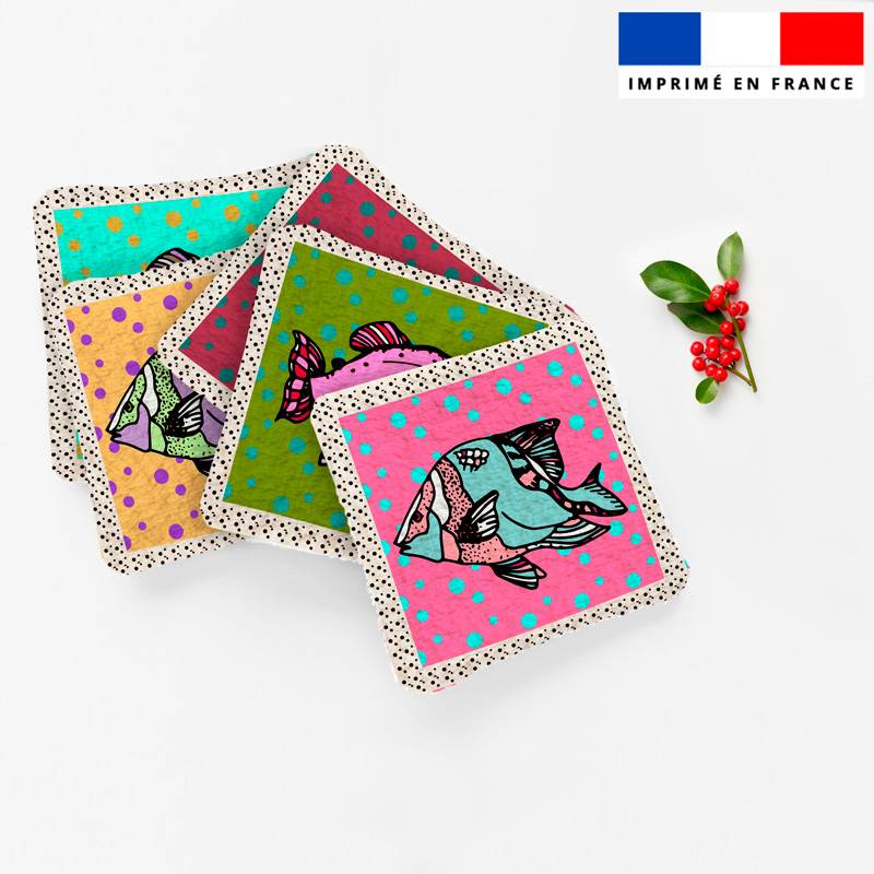 Coupon lingettes lavables motif poisson multicolore - Création Lili Bambou Design