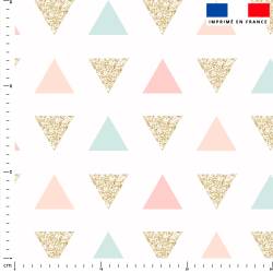 Tissu imperméable motif grands triangles pastel et paillettes