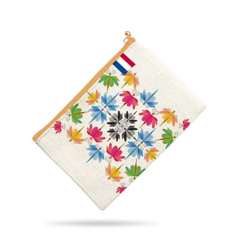 Kit pochette blanc motif libellule multicolore - Création Lita Blanc
