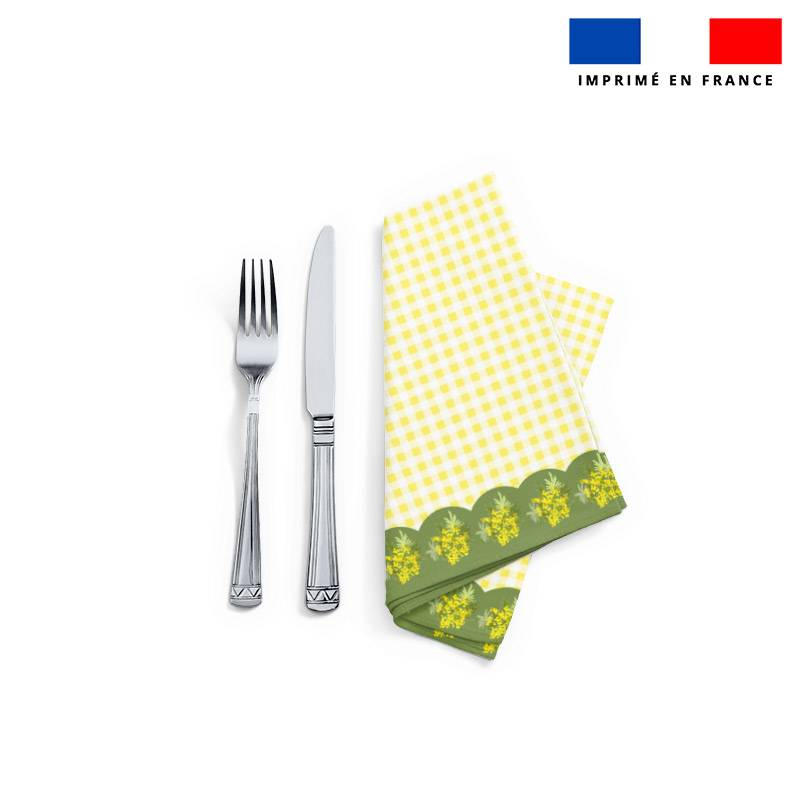 Coupon imprimé serviette de table motif vichy mimosa