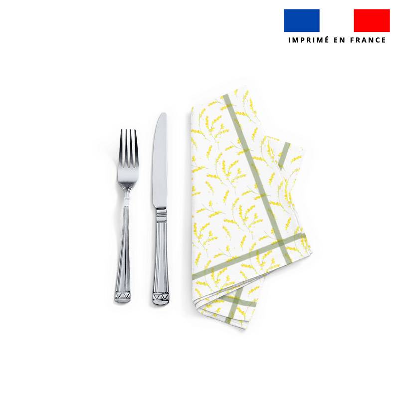 Coupon imprimé serviette de table motif mimosa jaune