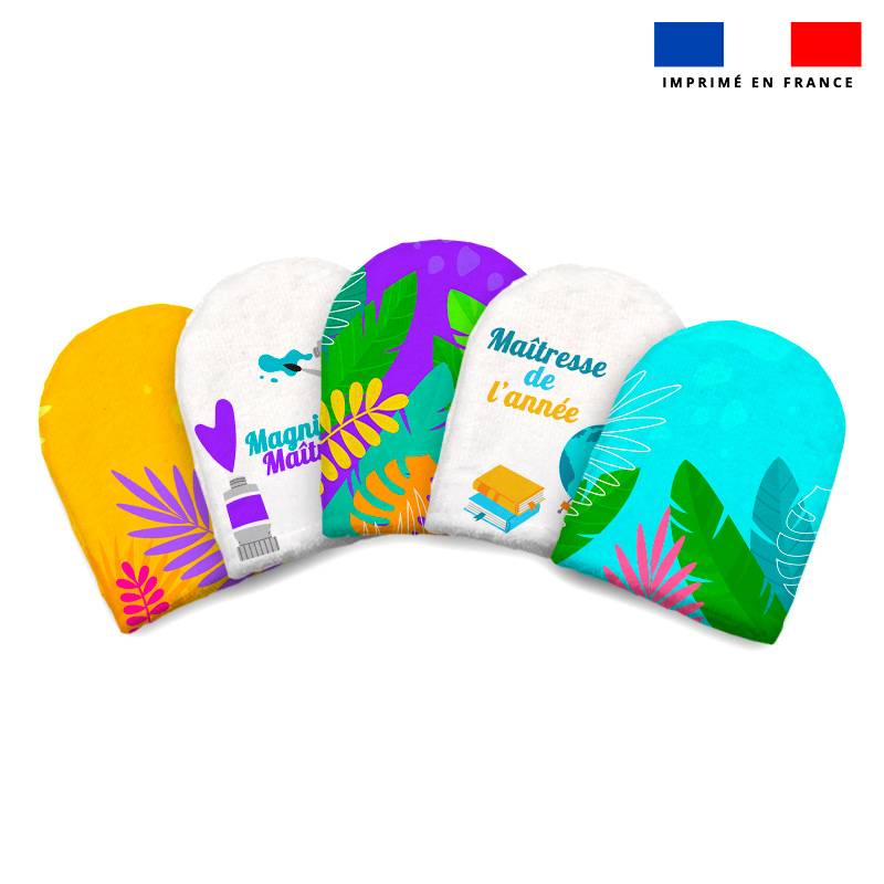 Kit mini-gants nettoyants motif feuilles tropicales maitresse