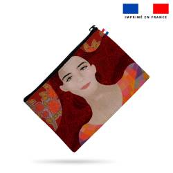 Kit pochette rouge motif portrait de femme - Création Lita Blanc