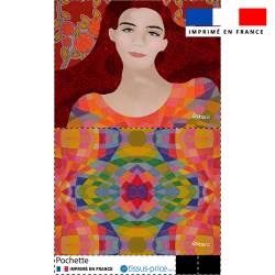 Kit pochette rouge motif portrait de femme - Création Lita Blanc