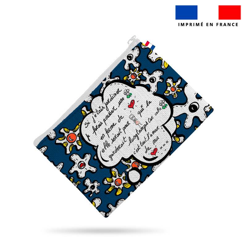 Kit pochette motif fleur poème bleu - Création Anne-Sophie Dozoul