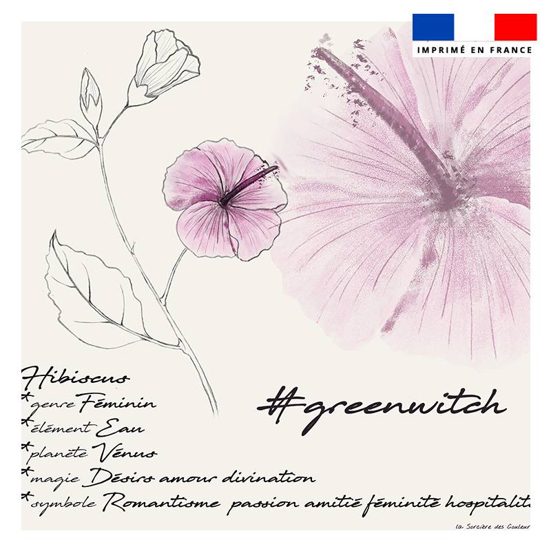 Coupon 45x45 cm imprimé hibiscus greenwitch - Création Marie-Eva