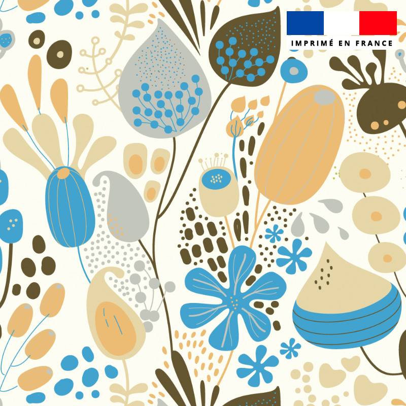 Fleurs illustration abstraite bleue - Fond écru