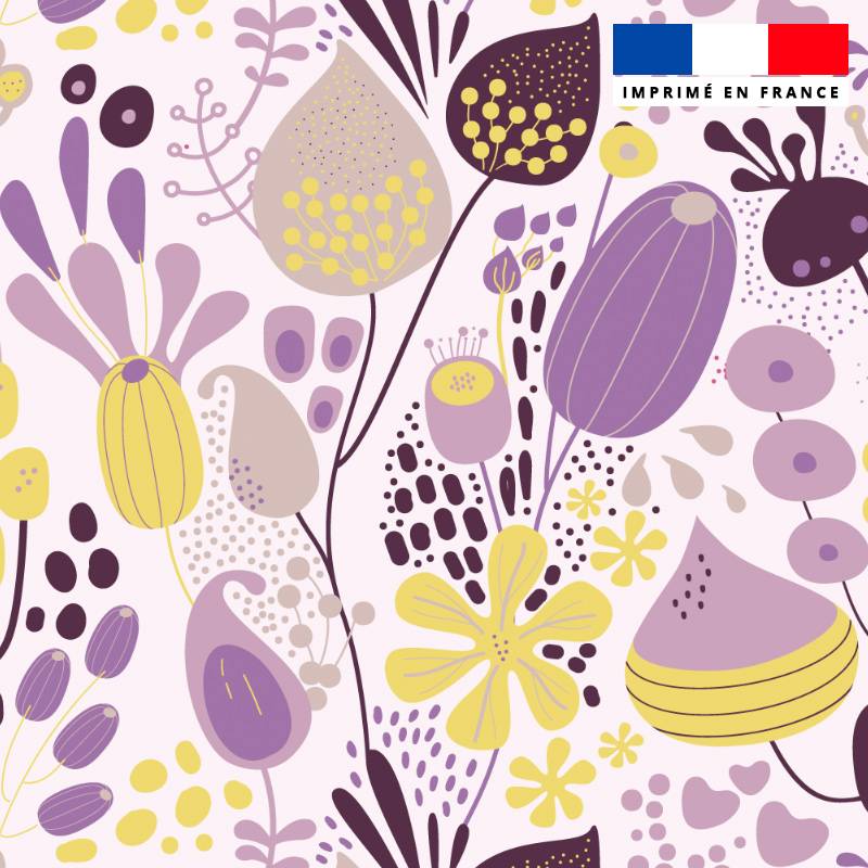 Fleurs illustration abstraite jaune - Fond violet