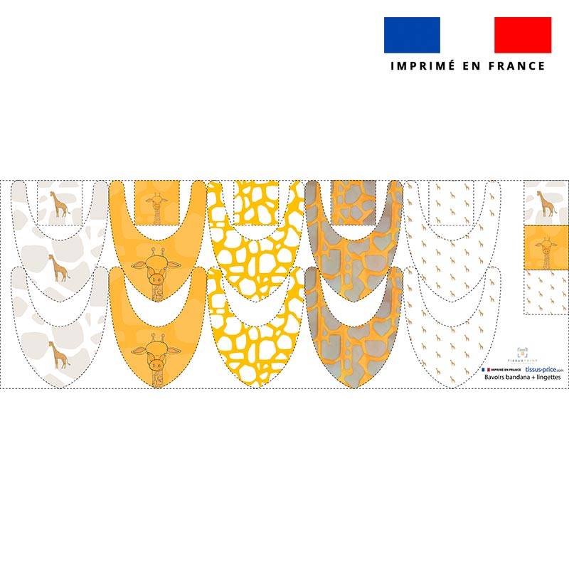 Coupon éponge bavoirs bandana motif girafe - Création Anne Clmt