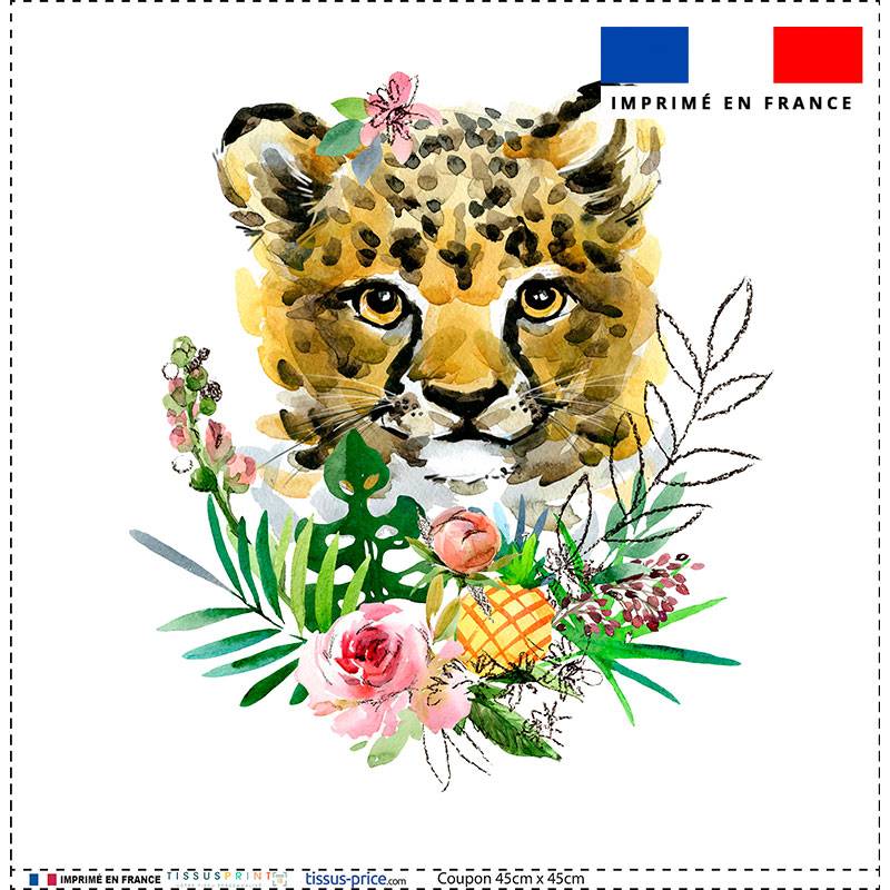 Coupon 45x45 cm motif léopardeau et fleur effet aquarelle