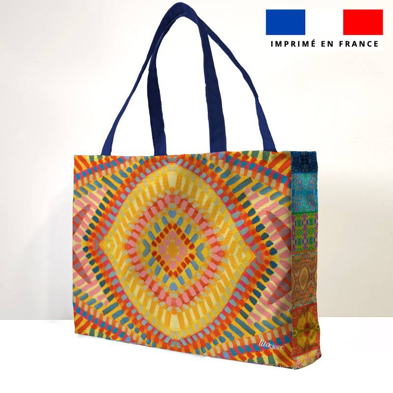 Kit couture sac cabas motif bandes colorées - Création Lita Blanc