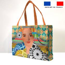 Kit couture sac cabas motif diva et rosaces - Création Lita Blanc