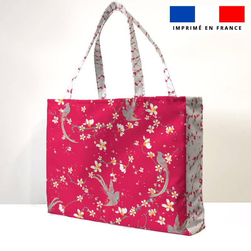 Kit couture sac cabas motif fleur de cerisier rose framboise