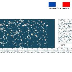 Kit couture sac cabas motif fleur de cerisier bleu paon