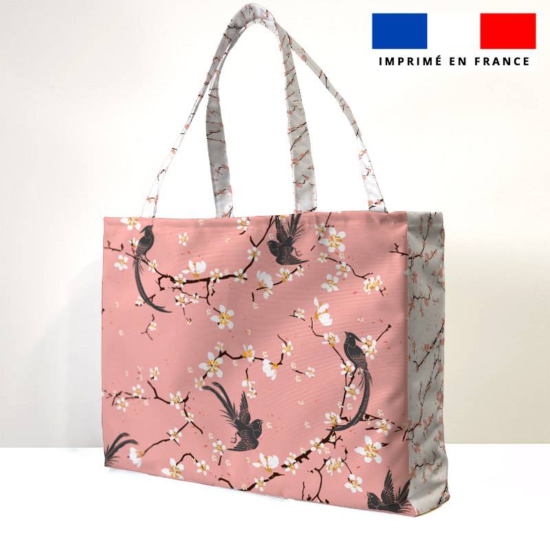 Kit couture sac cabas motif fleur de cerisier rose