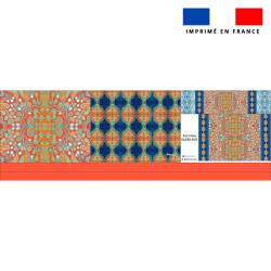 Kit couture sac cabas motif rayures abstraites bleues et rouges - Création Lita Blanc