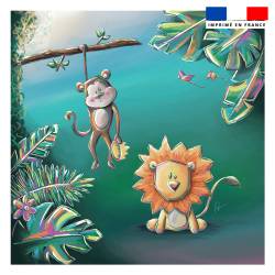 Coupon 45x45 cm imprimé lion et singe jungle - Création Stillistic