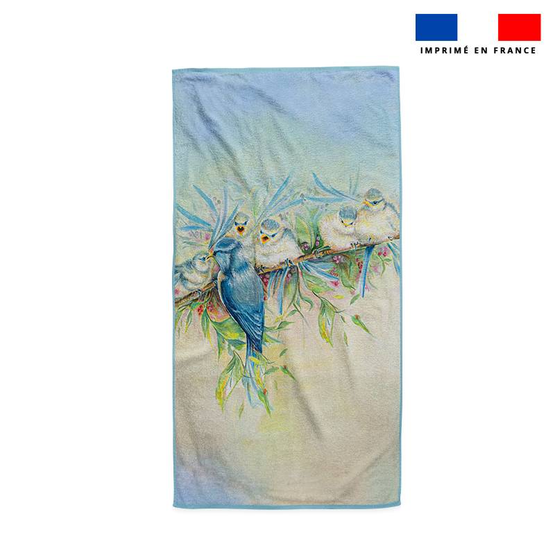 Coupon pour serviette de plage motif mésange - Création Véronique Baccino