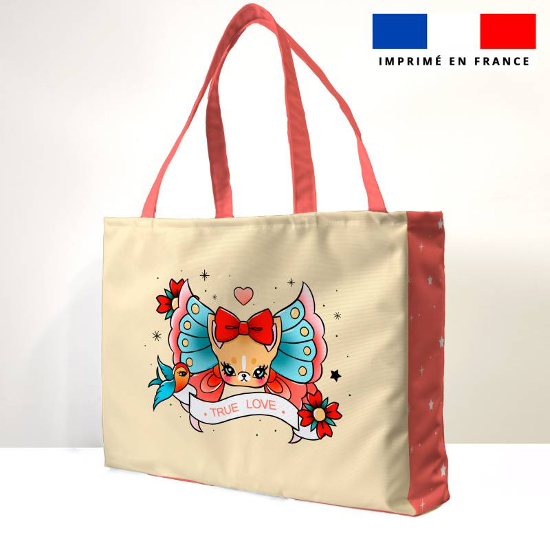 Kit couture sac cabas motif chien tattoo - Création Jolifox