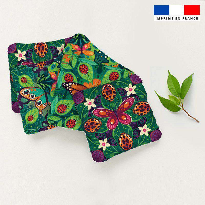 Coupon lingettes lavables motif papillon vert - Création Pilar Berrio