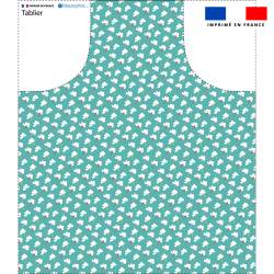 Patron imprimé pour tablier motif floral bleu vert - Création Nathalie Gravey