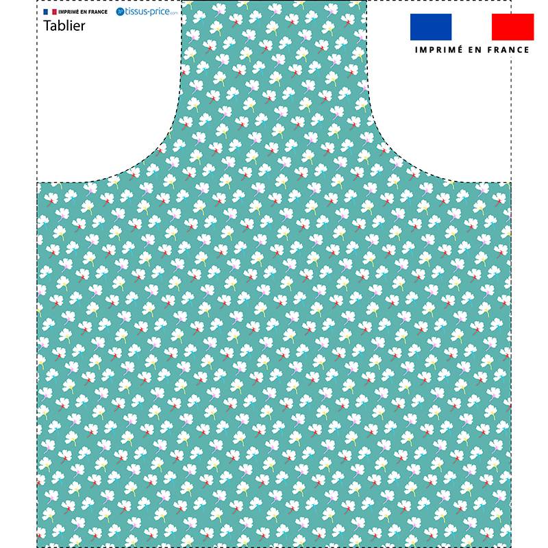 Patron imprimé pour tablier motif floral bleu vert - Création Nathalie Gravey