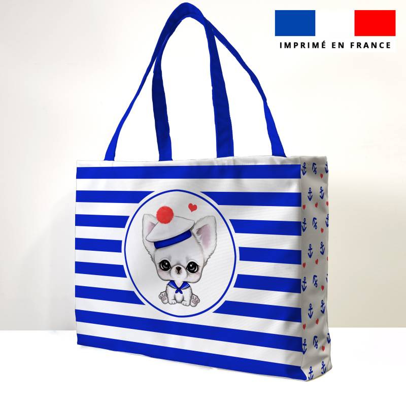 Kit couture sac cabas motif chihuahua marin - Création Jolifox