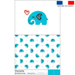 Kit pochette motif éléphant bleu