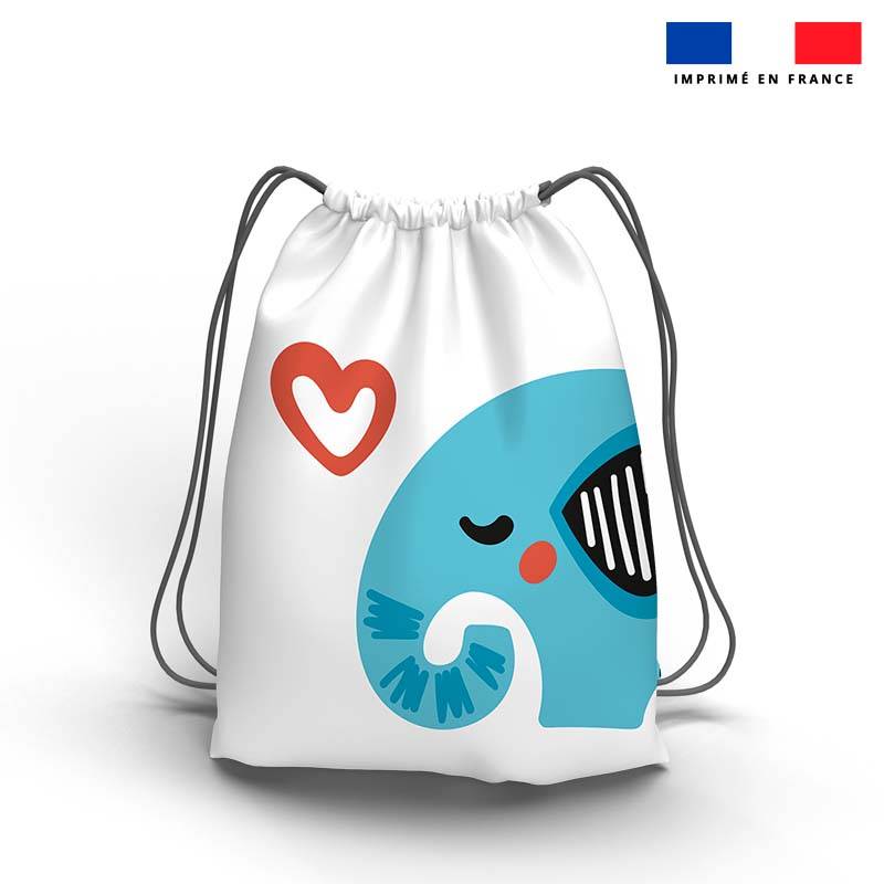 Kit sac à dos coulissant motif éléphant bleu
