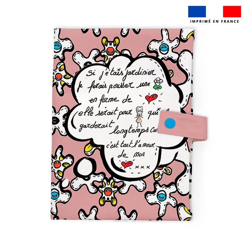 Patron imprimé pour protège carnet de santé motif poème rose - Création Anne-Sophie Dozoul