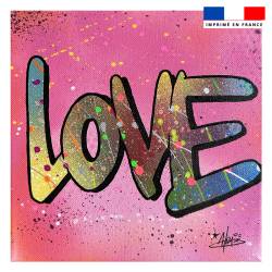 Coupon 45x45 cm motif love multicolore fond rose - Création Alex Z