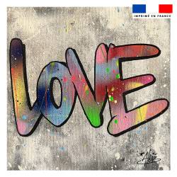 Coupon 45x45 cm motif love multicolore fond gris - Création Alex Z